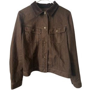 Lauren Ralph Lauren Brown Denim Corduroy Collar Jean Jacket, Size L, EUC!